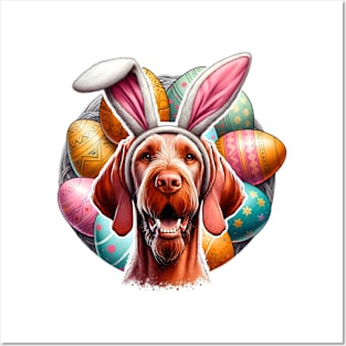 Wirehaired Vizsla Sports Bunny Ears for Easter Joy Posters and Art